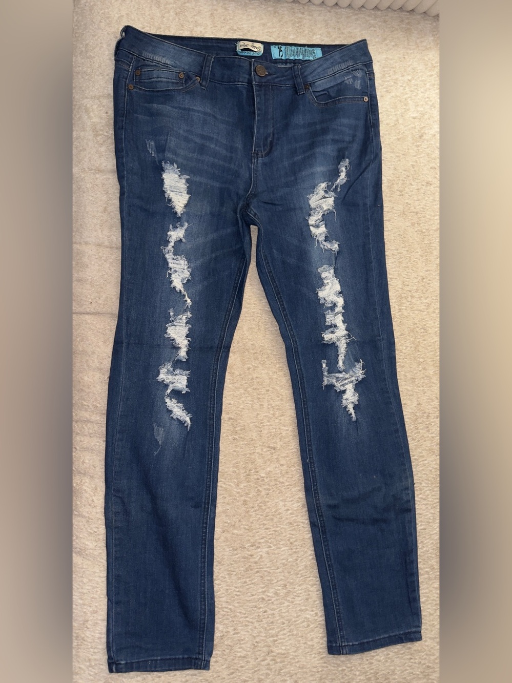 Indigo Rein Distressed Skinny Jeans Size 15 Dark Wash Ripped Denim